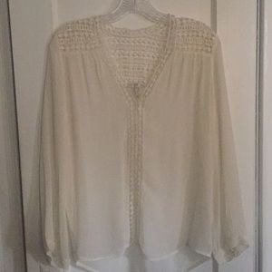 Joie silk blouse with lace inserts, Porcelain SZ S